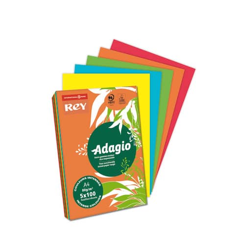 Carta colorata A4 Sylvamo Rey Adagio 80 g/m² colori forti - Risma da 500 fogli - ADAGI080X909